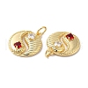Brass Micro Pave Clear & Red Cubic Zirconia Pendants KK-E068-VF414-2-2