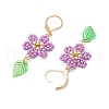 304 Stainless Steel Flower with Leaf Leverback Earrings EJEW-MZ00456-02-4