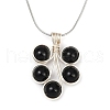Leaf Copper Wire Wrapped Natural Black Onyx(Dyed and Heated) Beaded Pendant Necklaces NJEW-JN05218-03-2
