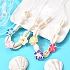 Handmade Polymer Clay 3D Flower Plumeria & Natural Cowrie Shell Beaded Braided Necklaces NJEW-TA00202-1