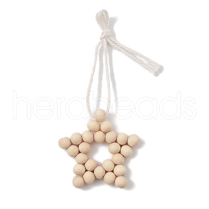Wooden Star Pendant Decorations HJEW-P019-08B-1