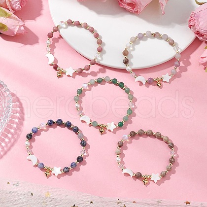 Natural & Synthetic Gemstone Round Beads Stretch Bracelets for Women BJEW-JB11663-1