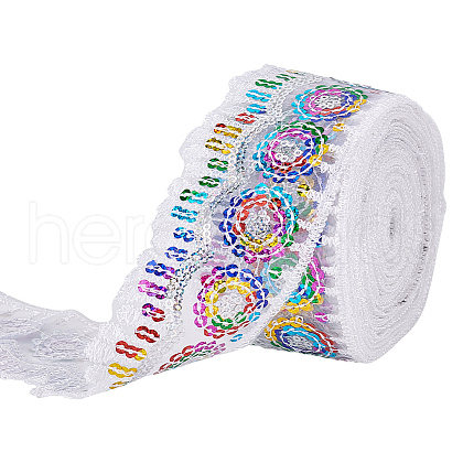 Polyester Rainbow Paillette Lace Ribbon DIY-WH0632-66B-1