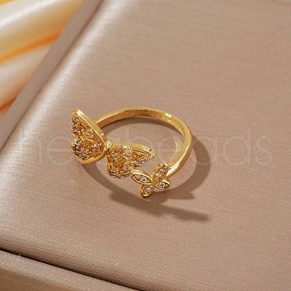 Elegant Brass Micro Pave Cubic Zirconia Cuff Open Rings for Women WF6042-1-1