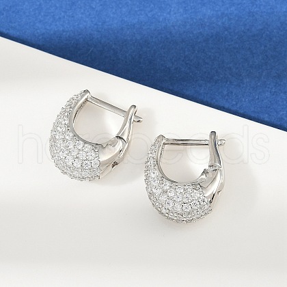 Oval Brass Micro Pave Clear Cubic Zirconia Hoop Earrings EJEW-S277-10P-A-1