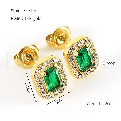 304 Stainless Steel Cubic Zirconia Stud Earrings FS-WGD0B7C-15-1
