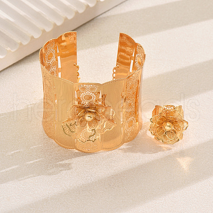 Iron Flower Cuff Bangles & Rings Sets for Women's Parties KD1109-1