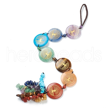 Flat Round Chakra Hanging Ornament AJEW-I059-04B-1