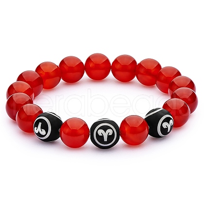 Natural Red Agate Round Beaded Stretch Bracelet BJEW-SW00077-08-1