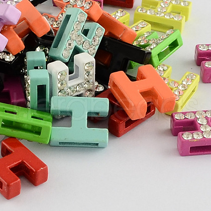 Mixed Color Zinc Alloy Grade A Rhinestone Letter Slide Charms ALRI-S130-H-1