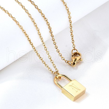 304 Stainless Steel Rolo Chain Pendant Necklaces NJEW-S444-01G-14-1