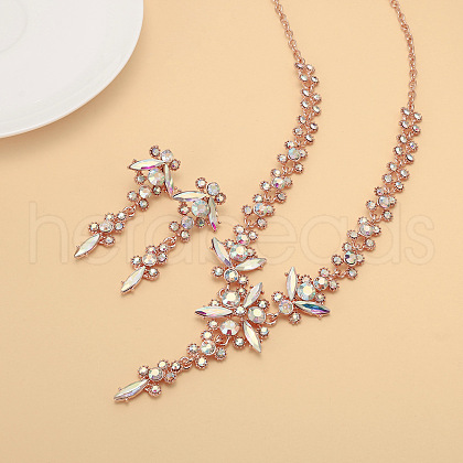 Flower Brass Rhinestone Pendant Necklaces & Stud Dangle Earrings FS-WG58BAB-04-1