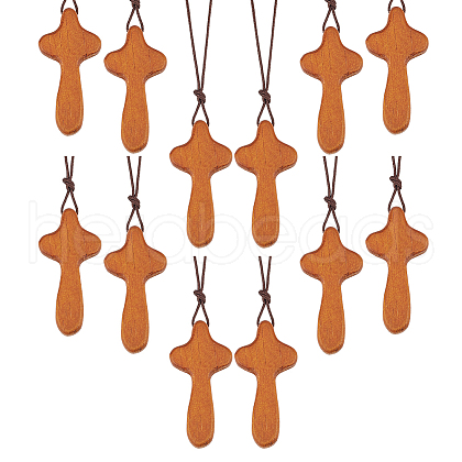 Wood Cross Pendant Decorations WOOD-WH0034-55A-1