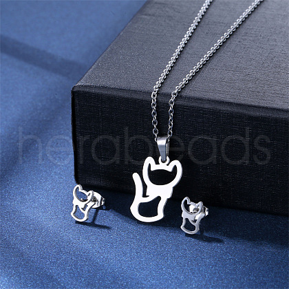 304 Stainless Steel Pendant Necklace & Stud Earring FS-WGC30A7-16-1