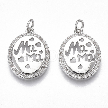 Brass Micro Pave Clear Cubic Zirconia Pendants KK-S356-024P-NF-1