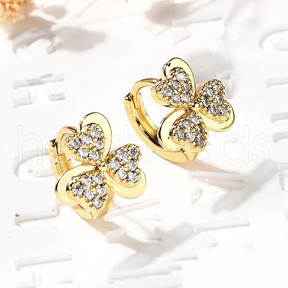 Clover Brass Hoop Earrings EJEW-S256-05G-1