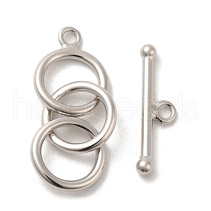 Rhodium Plated 925 Sterling Silver 3-Ring Toggle Clasps STER-P049-01P-1