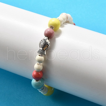 Porcelain Beads & Synthetic Howlite Beads Stretch Bracelets for Women BJEW-D307-02C-1