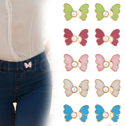 HOBBIESAY 10Pcs 5 Colors Butterfly Alloy Enamel Adjustable Jean Button Pins FIND-HY0003-18-1