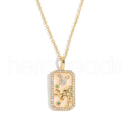 Brass Micro Pave Cubic Zirconia Rectangle with Constellation Pendant Necklaces PW-WG95654-02-1