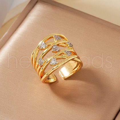 Elegant Hollow Brass Micro Pave Cubic Zirconia Cuff Rings TF9491-1-1
