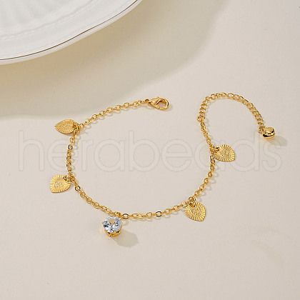 Fashionable Adjustable Brass Clear Cubic Zirconia Heart-shaped Charm Anklets for Ladies YI0803-1