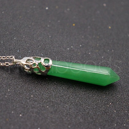 Natural Green Aventurine Faceted Bullet Point Pendant Necklaces FS-WG32EE9-02-1