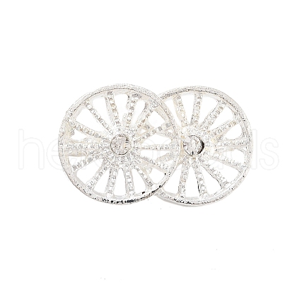 Rack Plating Brass Pave Clear Cubic Zirconia Double Wheel Links Connector Charms KK-S379-07S-1