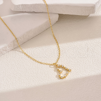 Elegant Hollow Brass Pave Cubic Zirconia Heart Pendant Necklaces ZP2718-1-1