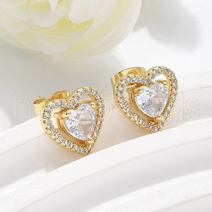 Brass Micro Pave Clear Cubic Zirconia Stud Earrings EJEW-C139-06G-1