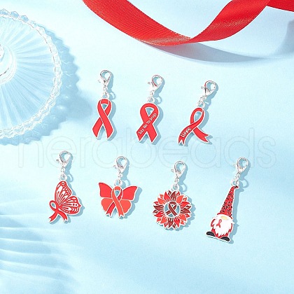 7Pcs 7 Styles Awareness Ribbon Theme Alloy Enamel Pendant Decorations HJEW-JM03383-1