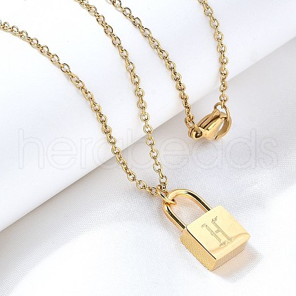 304 Stainless Steel Rolo Chain Pendant Necklaces NJEW-S444-01G-08-1