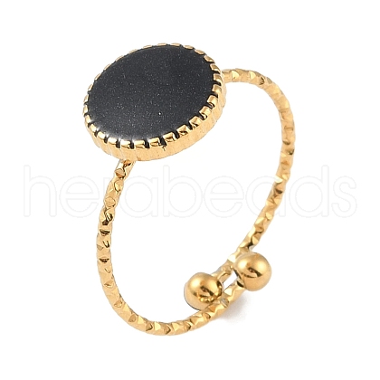 Ion Plating(IP) 304 Stainless Steel Enamel Flat Round Open Cuff Rings for Women RJEW-L107-075B-G-1