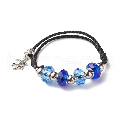 Faceted Glass European Beads Cord Bracelet BJEW-JB07035-01-1