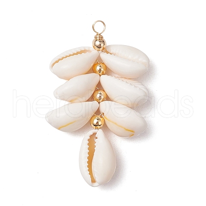 Natural Cowrie Shell Color-Changing Cluster Pendants PALLOY-JF03560-01-1