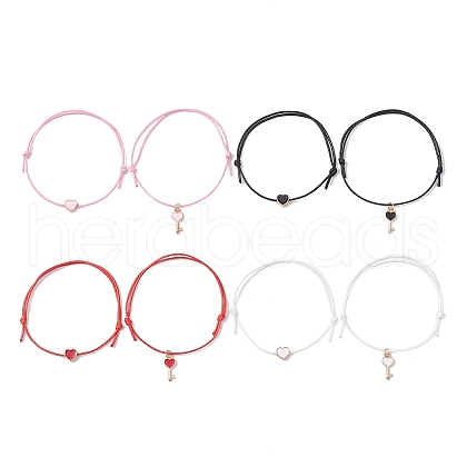 8Pcs 8 Style Heart & Skeleton Key Alloy Enamel Braided Bead Bracelets Set BJEW-JB09771-S-1