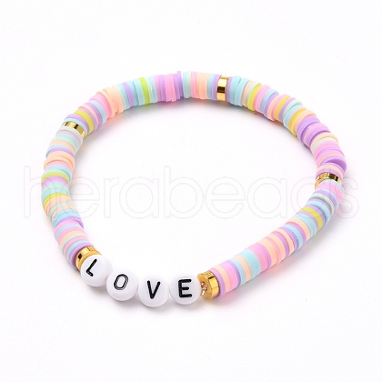 Polymer Clay Heishi Beads Stretch Bracelets BJEW-JB05710-02-1