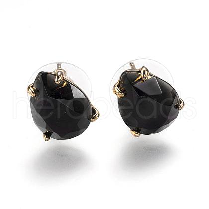 Natural Obsidian Stud Earrings EJEW-L196-03G-1