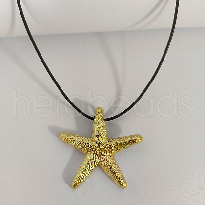 Metallic Ocean Series Brass Starfish Pendant Long Necklaces CS0607-1-1