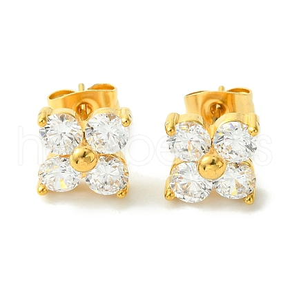 PVD Vacuum Plating 304 Stainless Steel Cubic Zirconia Stud Earrings for Women EJEW-L284-17G-1