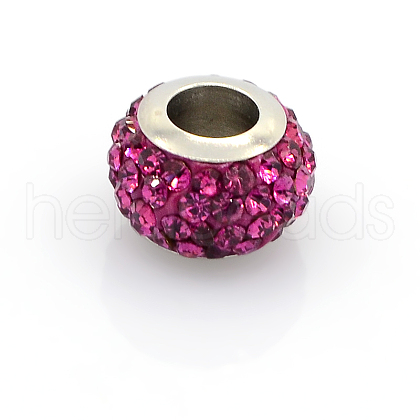 304 Stainless Steel Polymer Clay Rhinestone European Beads CPDL-J015-23-1