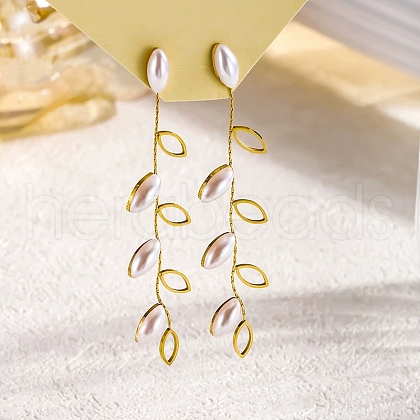 Fringed Plastic Pearl Leaf Stud Earrings for Elegant Ladies Party Jewelry NT4141-1