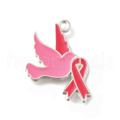 Breast Cancer Pink Awareness Ribbon Theme Alloy Enamel Pendants ENAM-C026-01B-S-1