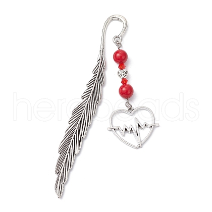 Valentine's Day Alloy Heart Pendant Bookmarks AJEW-JK00270-02-1