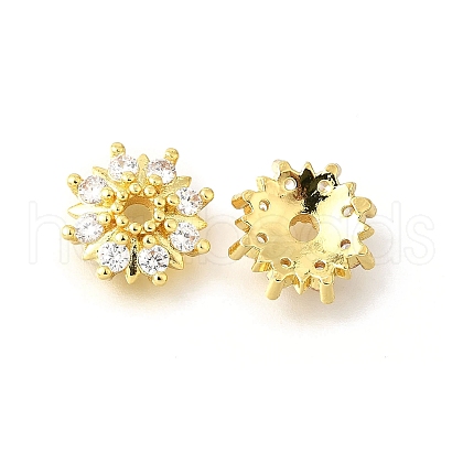 Flower Brass Clear Cubic Zirconia Bead Caps KK-V008-08A-G-1