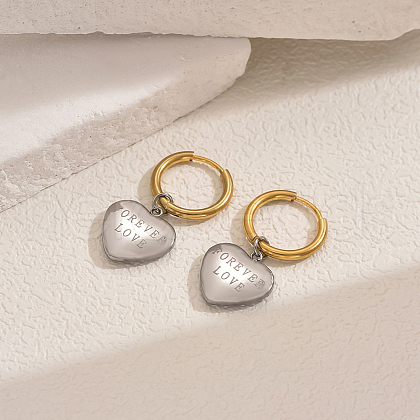 Stainless Steel Heart with Word Hoop Earrings LM7209-3-1