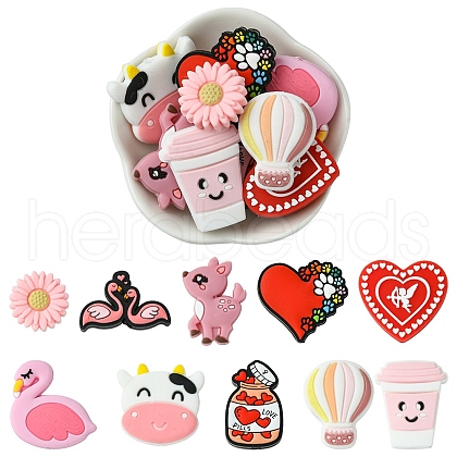10Pcs 10 Styles Valentine's Day theme Food Grade Eco-Friendly Silicone Focal Beads SIL-YW0001-33-1