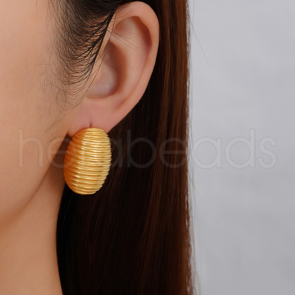 Geometric Stainless Steel Stripe Oval Stud Earrings CQ0547-1