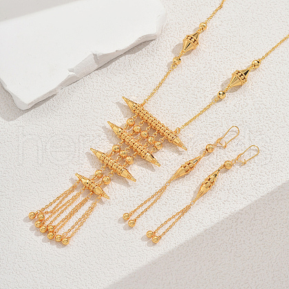 Geometric Cutout Fringe Brass Necklaces & Earrings Set for Women SR6338-1