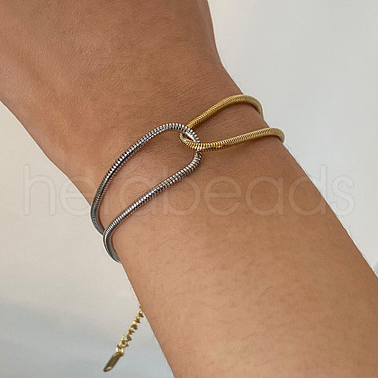 304 Stainless Steel Snake Chain Bracelets for Women BJEW-V012-04GP-1